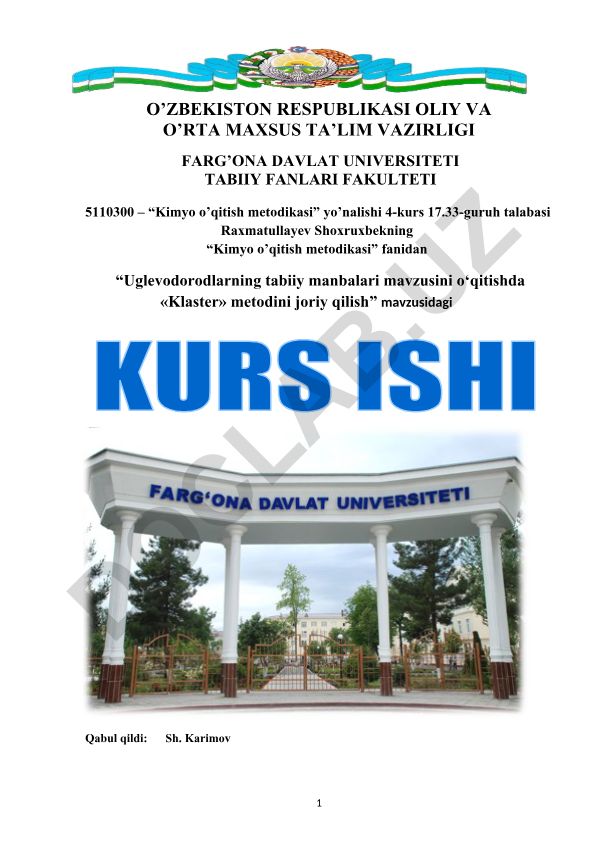 Uglеvodorodlarning tabiiy manbalari mavzusini o‘qitishda «Klastеr» mеtodini joriy qilish