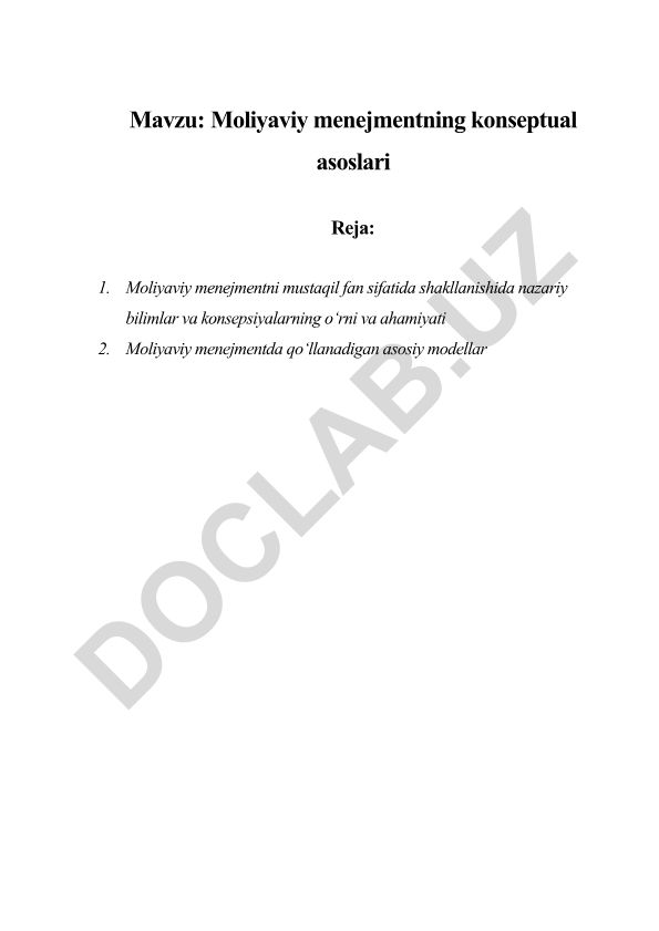 Moliyaviy menejmentning konseptual asoslari