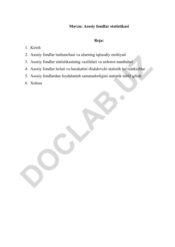Asosiy fondlar statistikasi