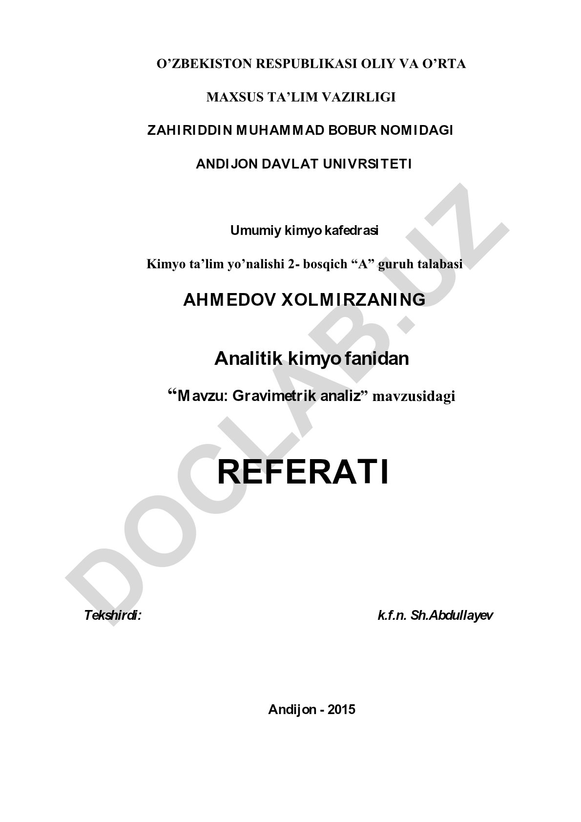 Gravimetrik analiz