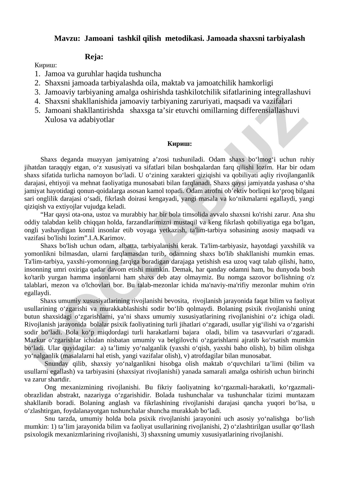 Jamoani tashkil qilish metodikasi. Jamoada shaxsni tarbiyalash
