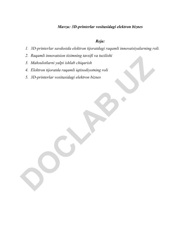 3D-printerlar vositasidagi elektron biznes