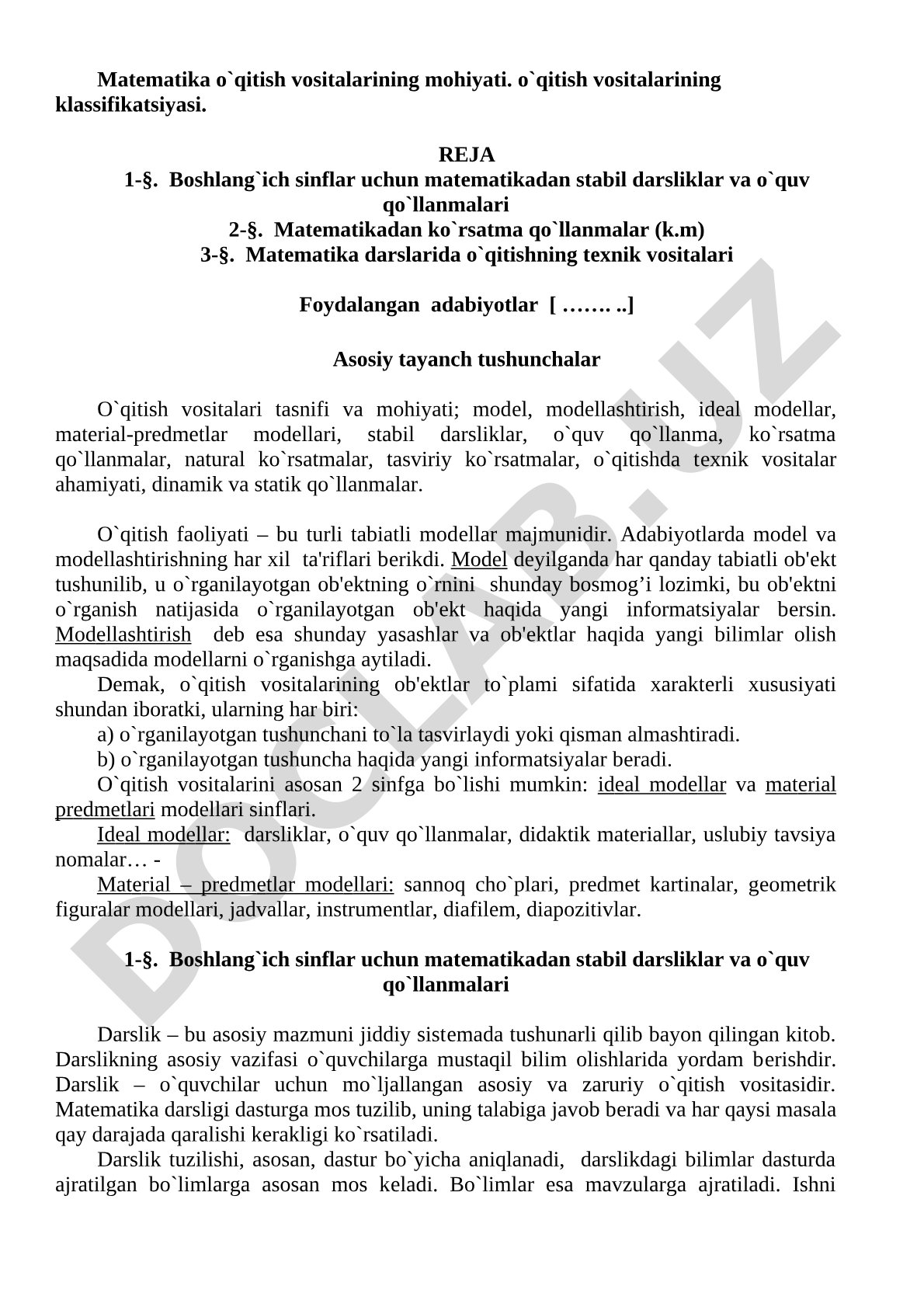 Matematika o'qitish vositalarining mohiyati va klassifikatsiyasi