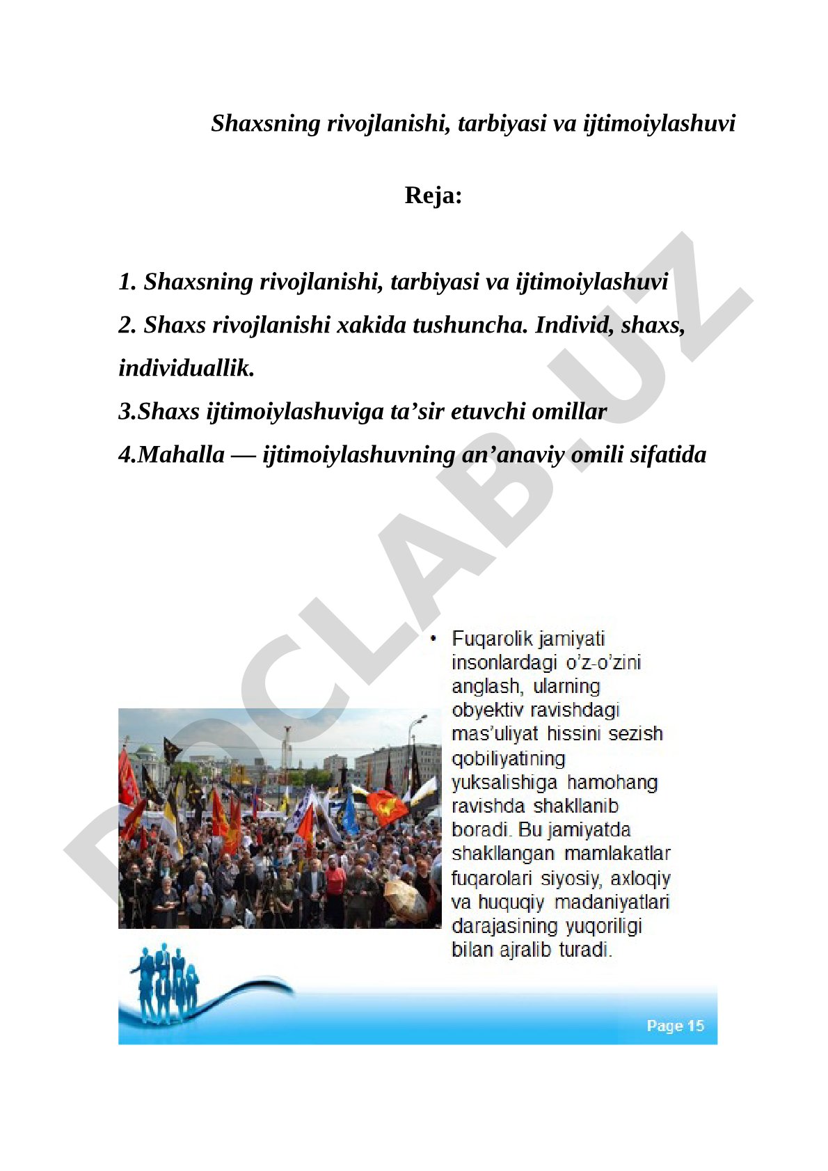 Shaxsning rivojlanishi, tarbiyasi va ijtimoiylashuvi