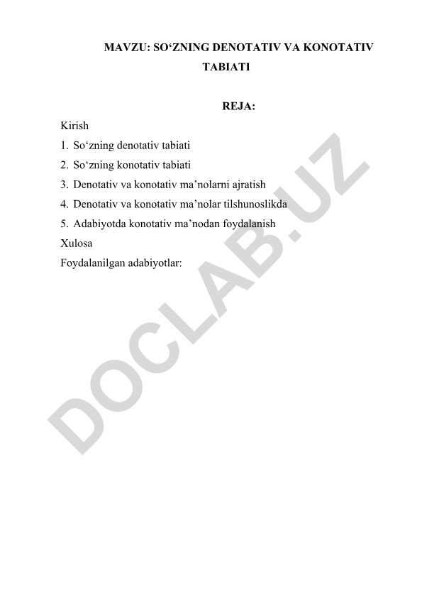 So‘zning denotativ va konotativ tabiati