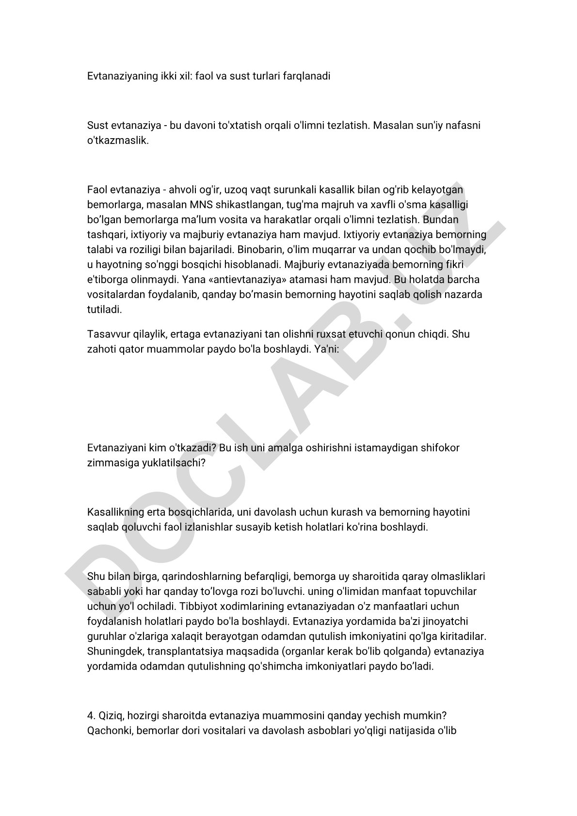 Evtanaziya turlari va ularning farqlari
