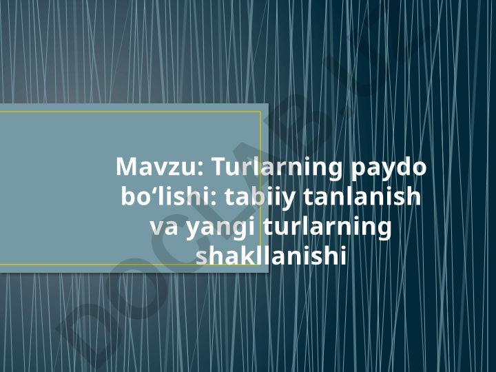 Turlarning paydo bo‘lishi: tabiiy tanlanish va yangi turlarning shakllanishi