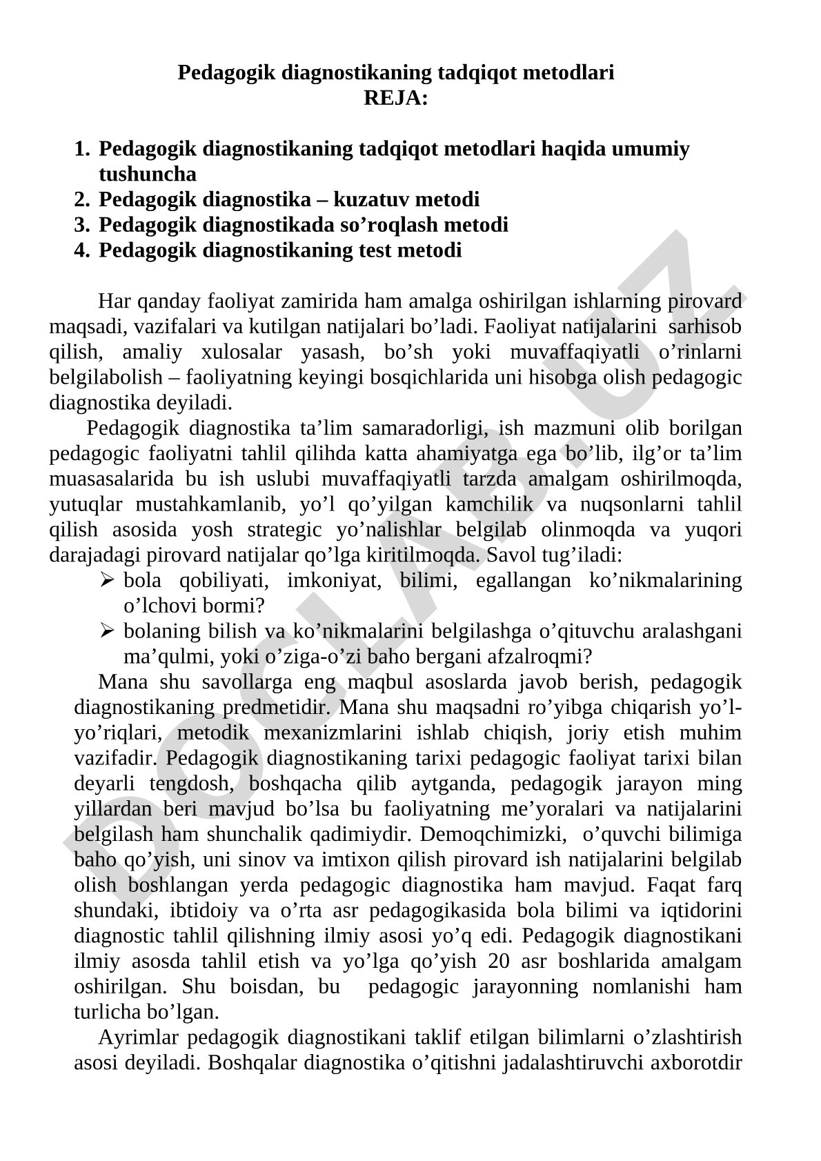 Pedagogik diagnostikaning tadqiqot metodlari