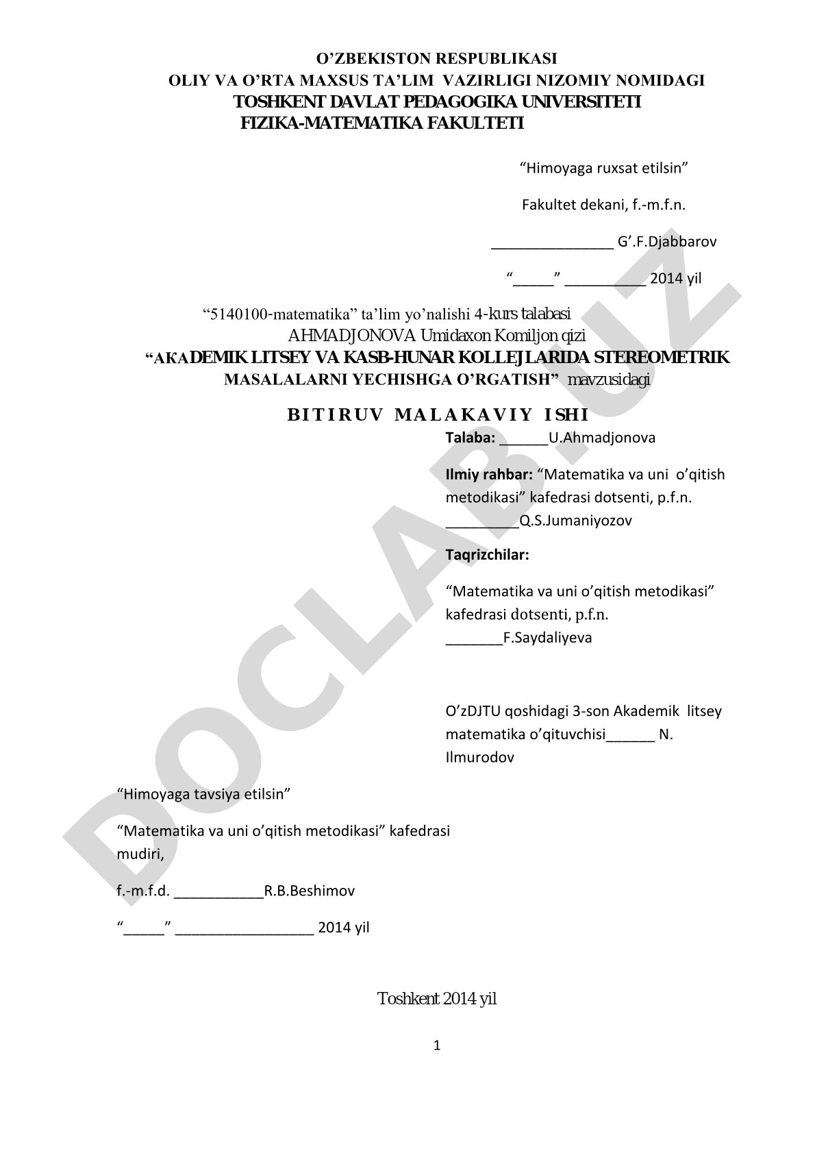Akademik litsey va kasb-hunar kollejlarida stereometrik masalalarni yechishga o'rgatish