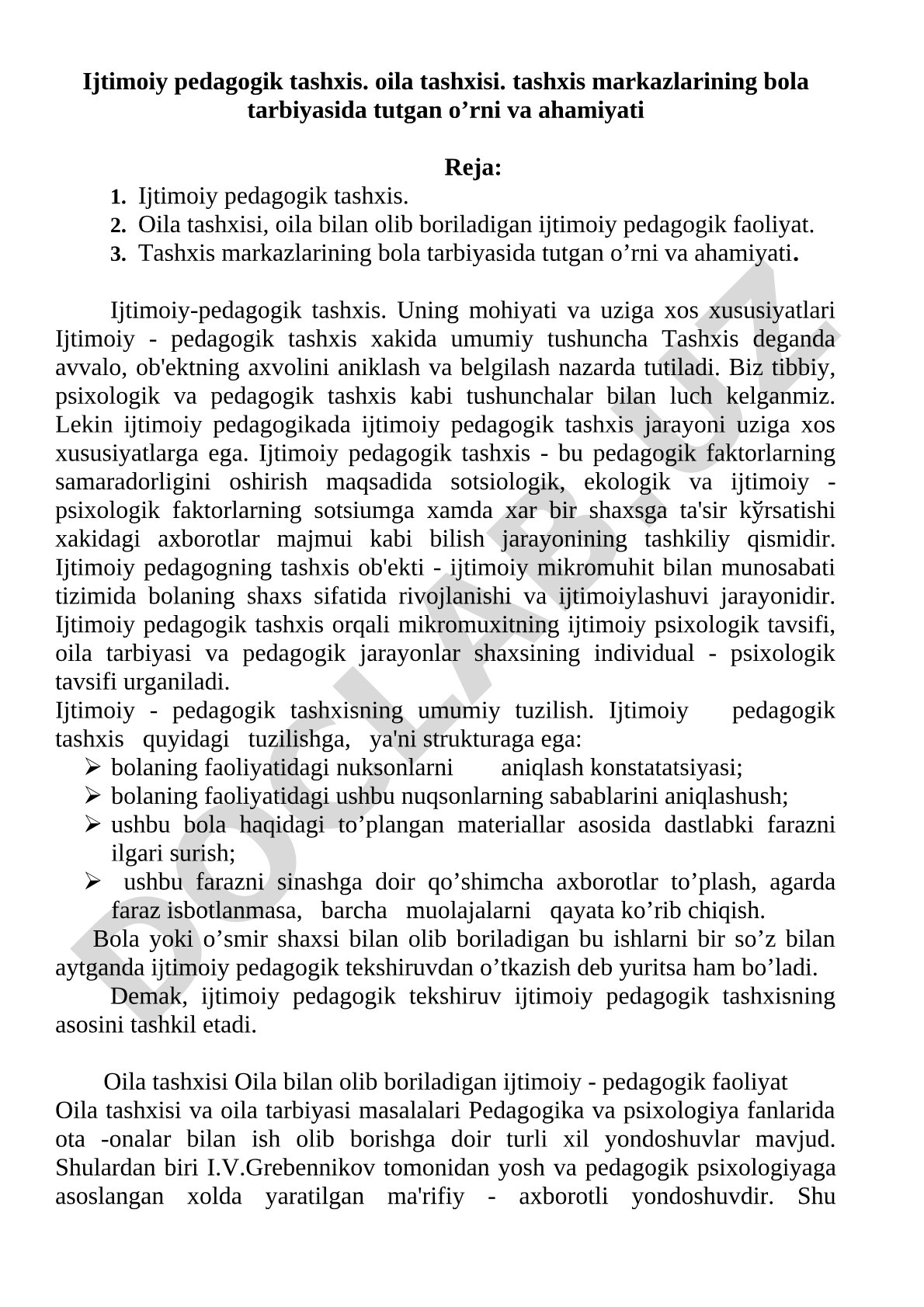 Ijtimoiy pedagogik tashxis va oila tashxisi