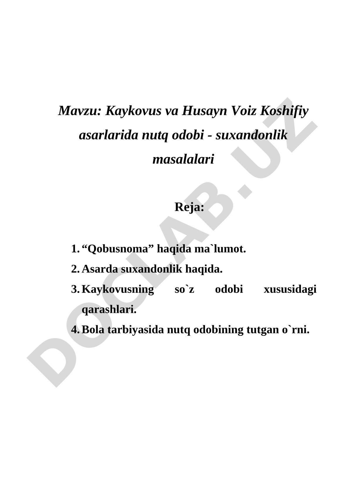 Kaykovus va Husayn Voiz Koshifiy asarlarida nutq odobi - suxandonlik masalalari
