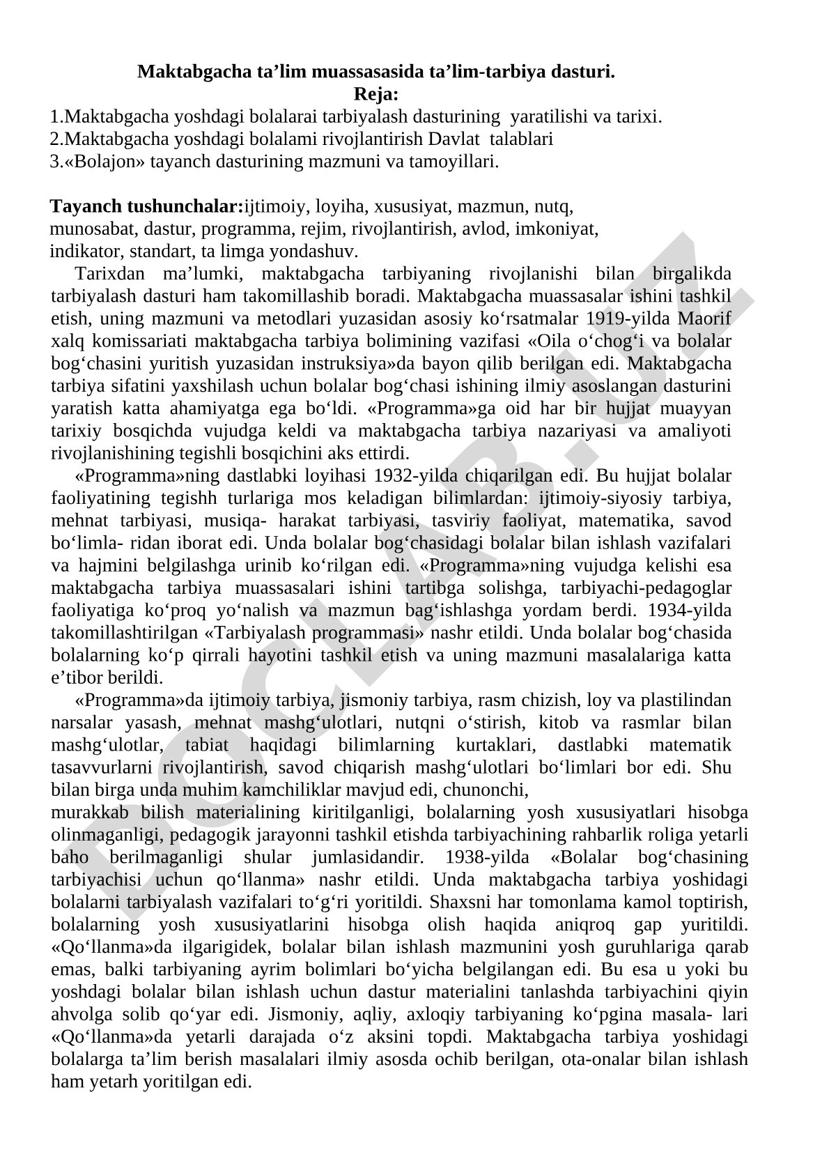Maktabgacha ta’lim muassasasida ta’lim-tarbiya dasturi