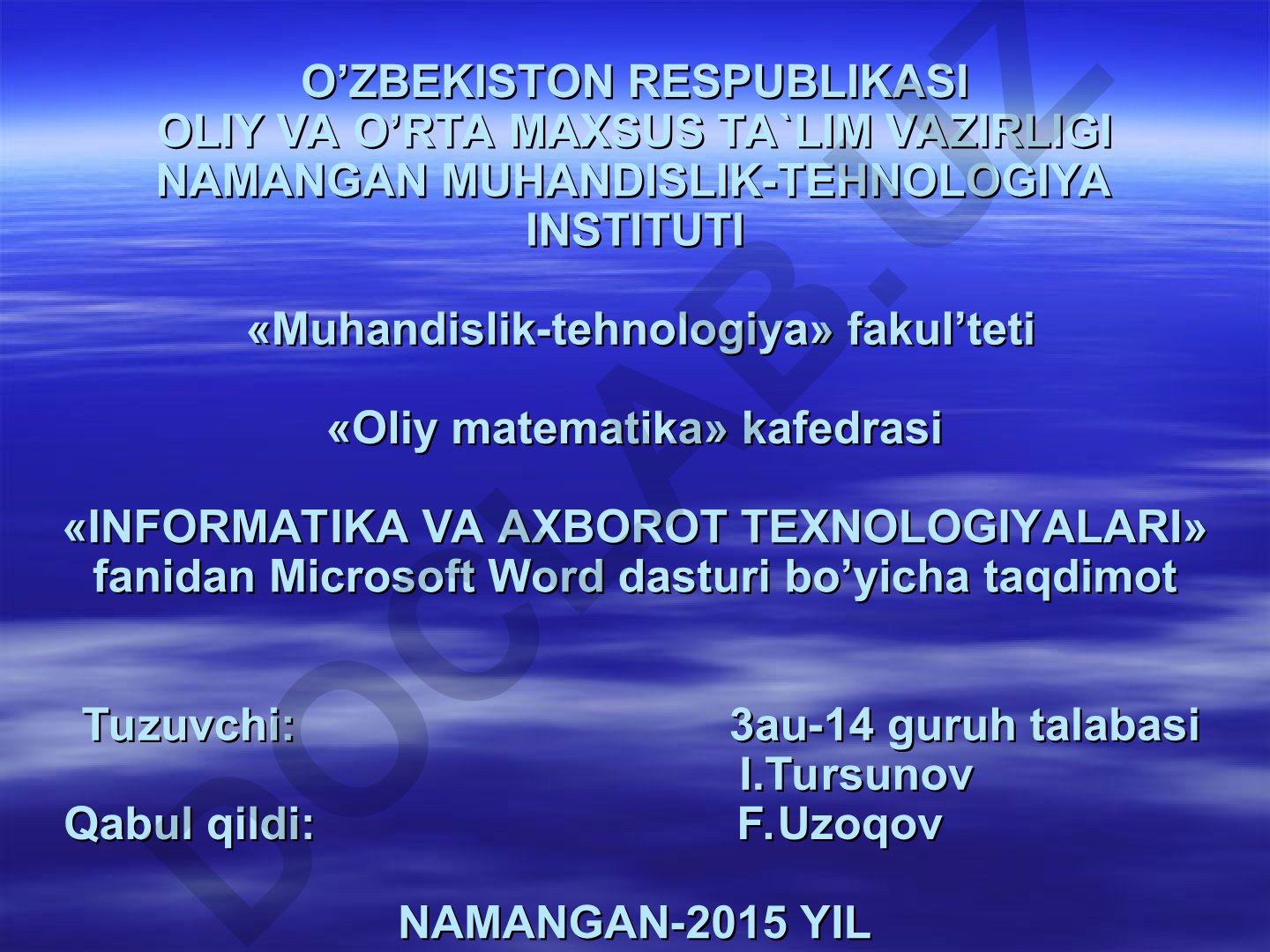 Microsoft Word dasturi bo'yicha taqdimot