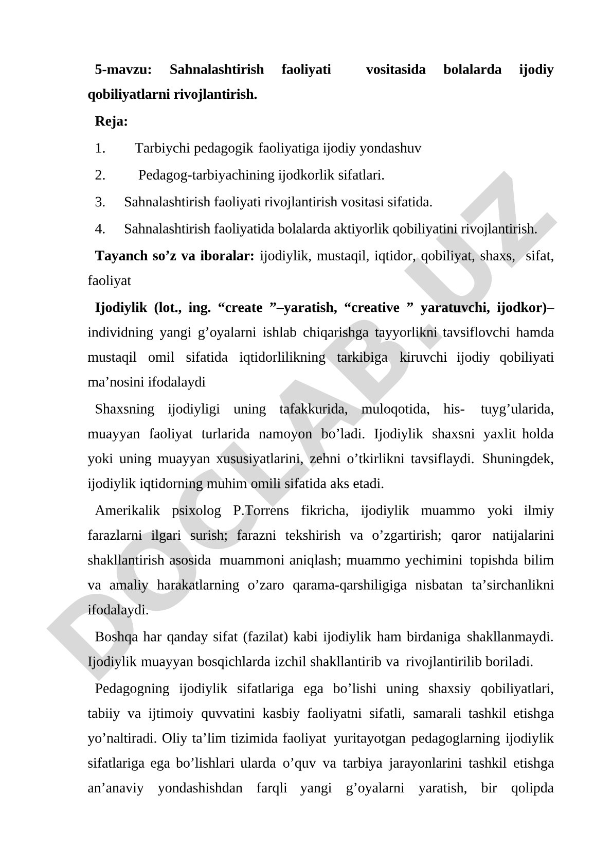 Sahnalashtirish faoliyati vositasida bolalarda ijodiy qobiliyatlarni rivojlantirish