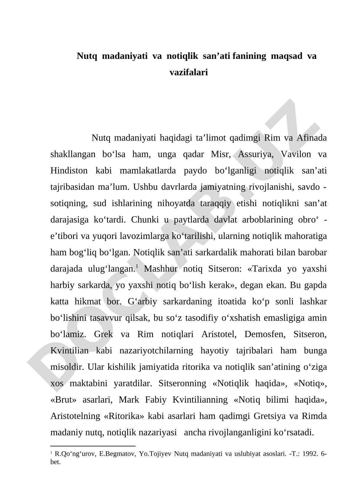 Nutq madaniyati va notiqlik san'ati fanining maqsad va vazifalari