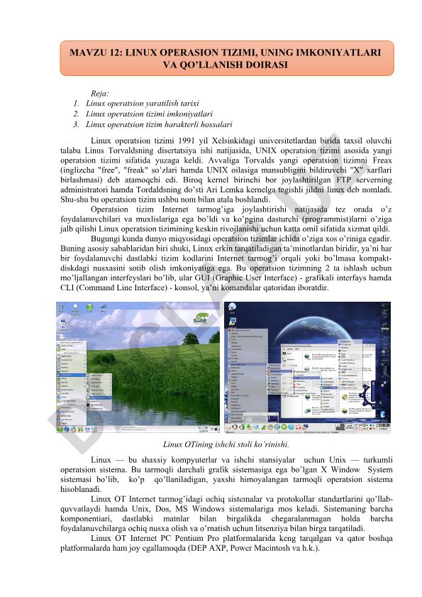Linux operatsion tizimi, uning imkoniyatlari va qo'llanish doirasi