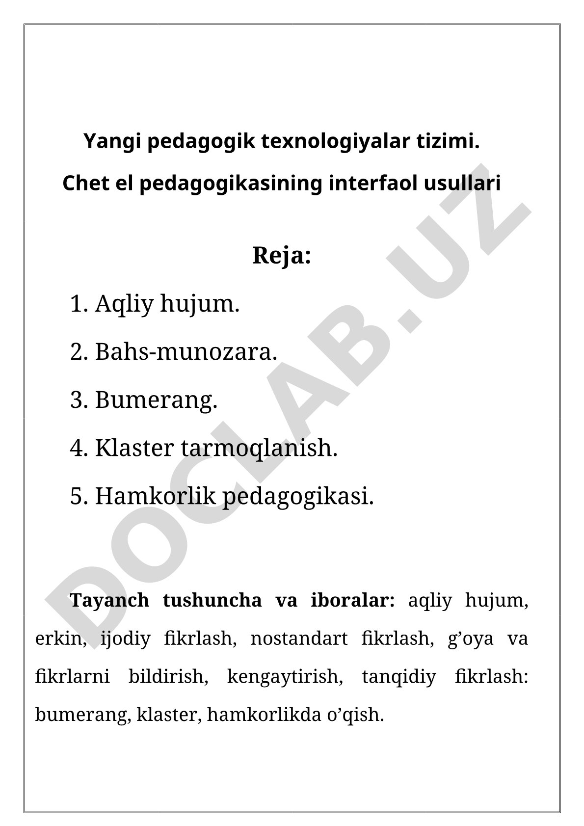 Yangi pedagogik texnologiyalar tizimi va interfaol usullar