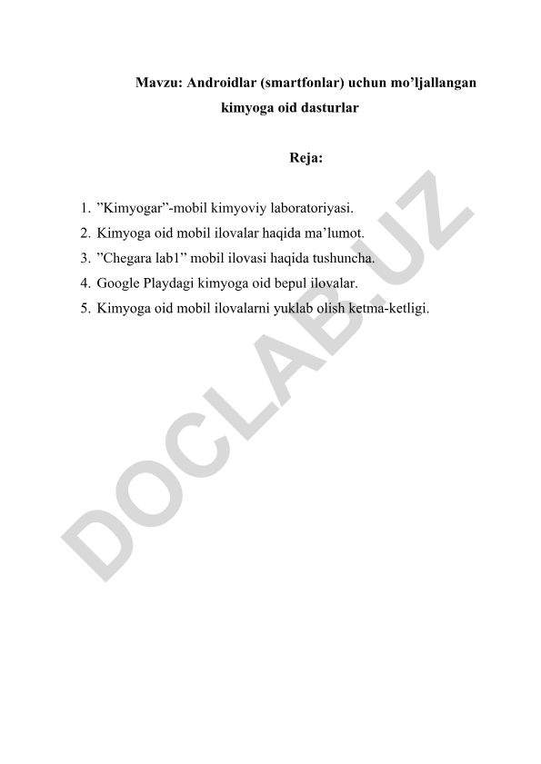 Androidlar (smartfonlar) uchun mo’ljallangan kimyoga oid dasturlar