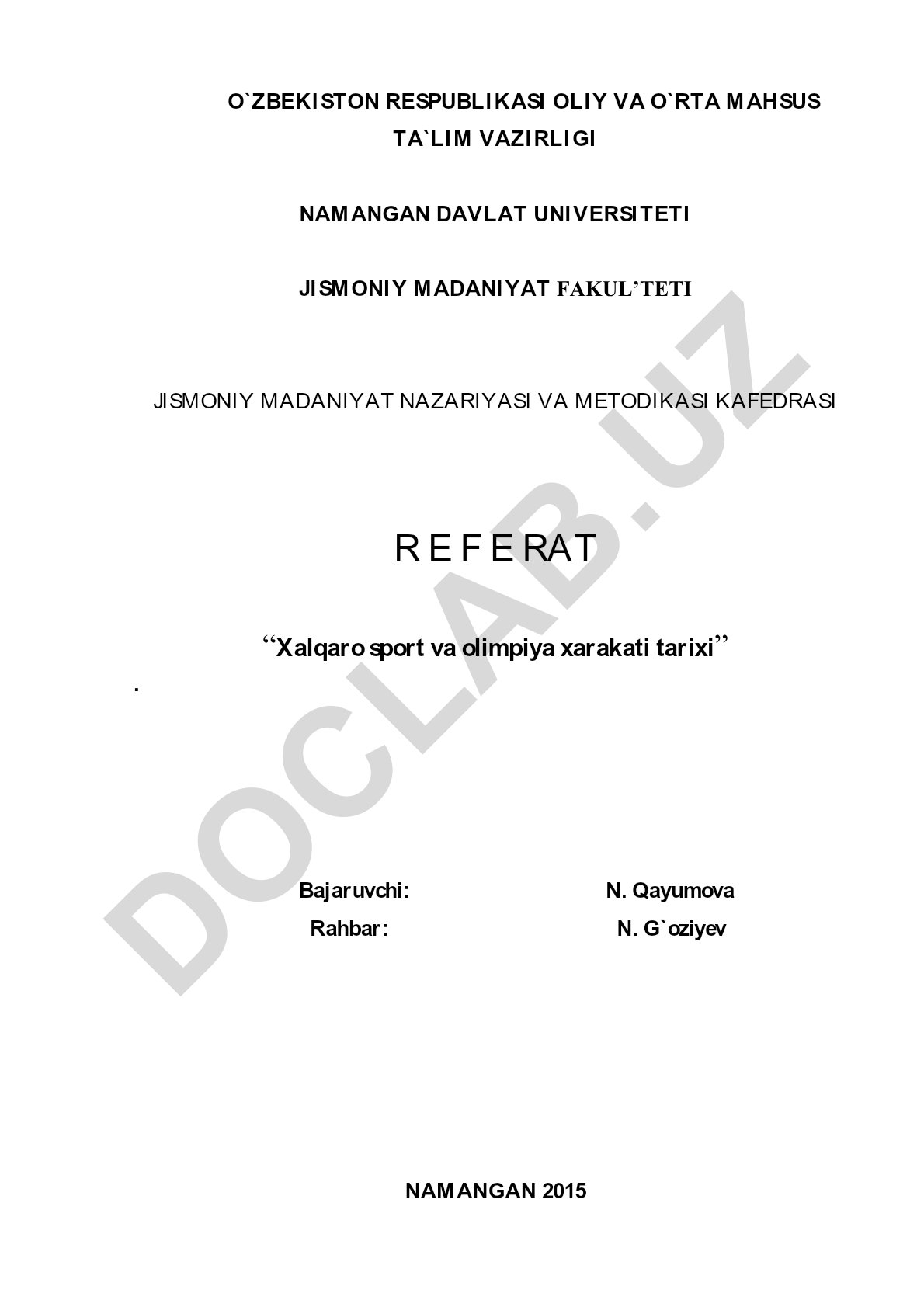 Xalqaro sport va olimpiya xarakati tarixi