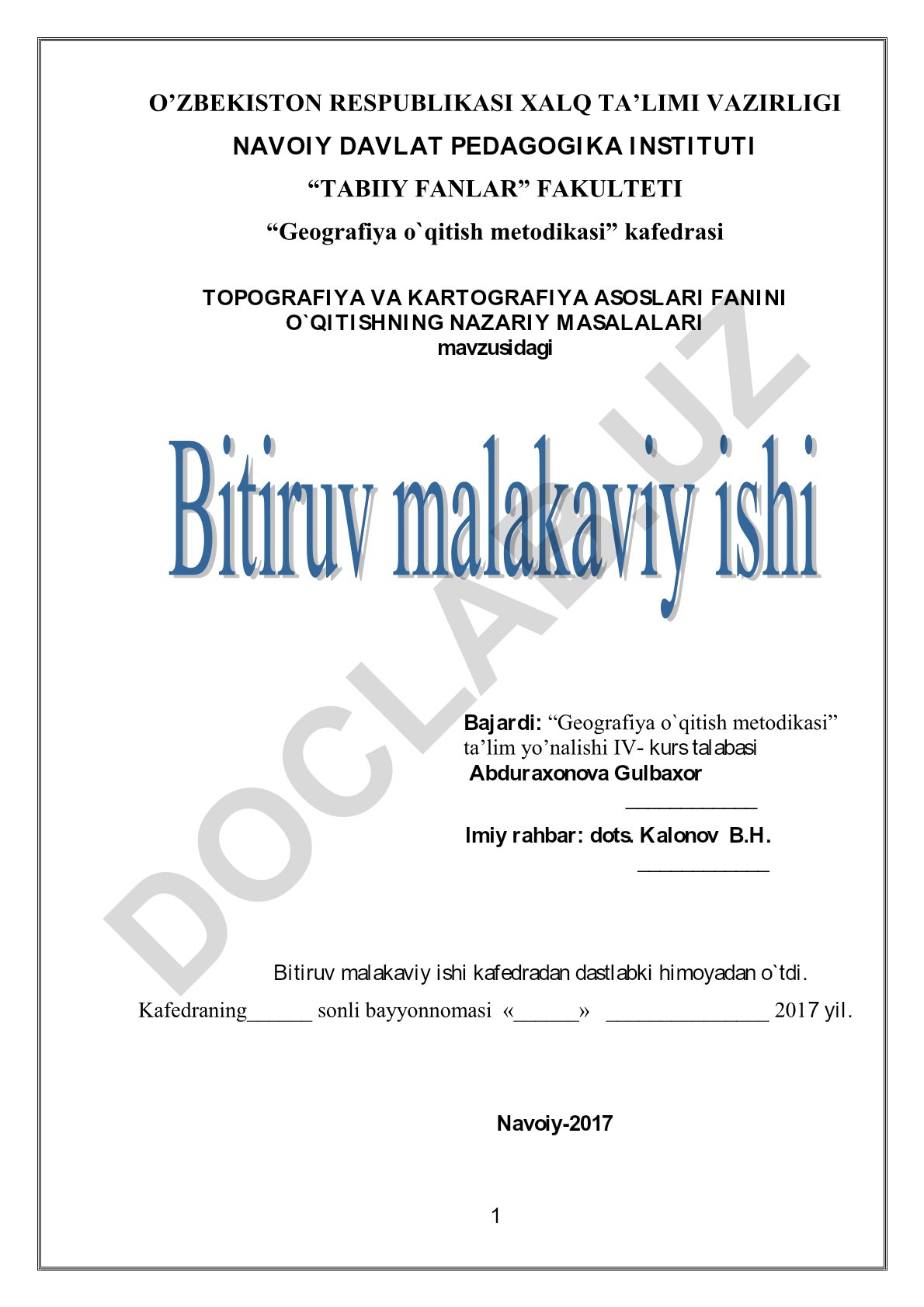 Topografiya va kartografiya asoslari fani o'qitishning nazariy masalalari