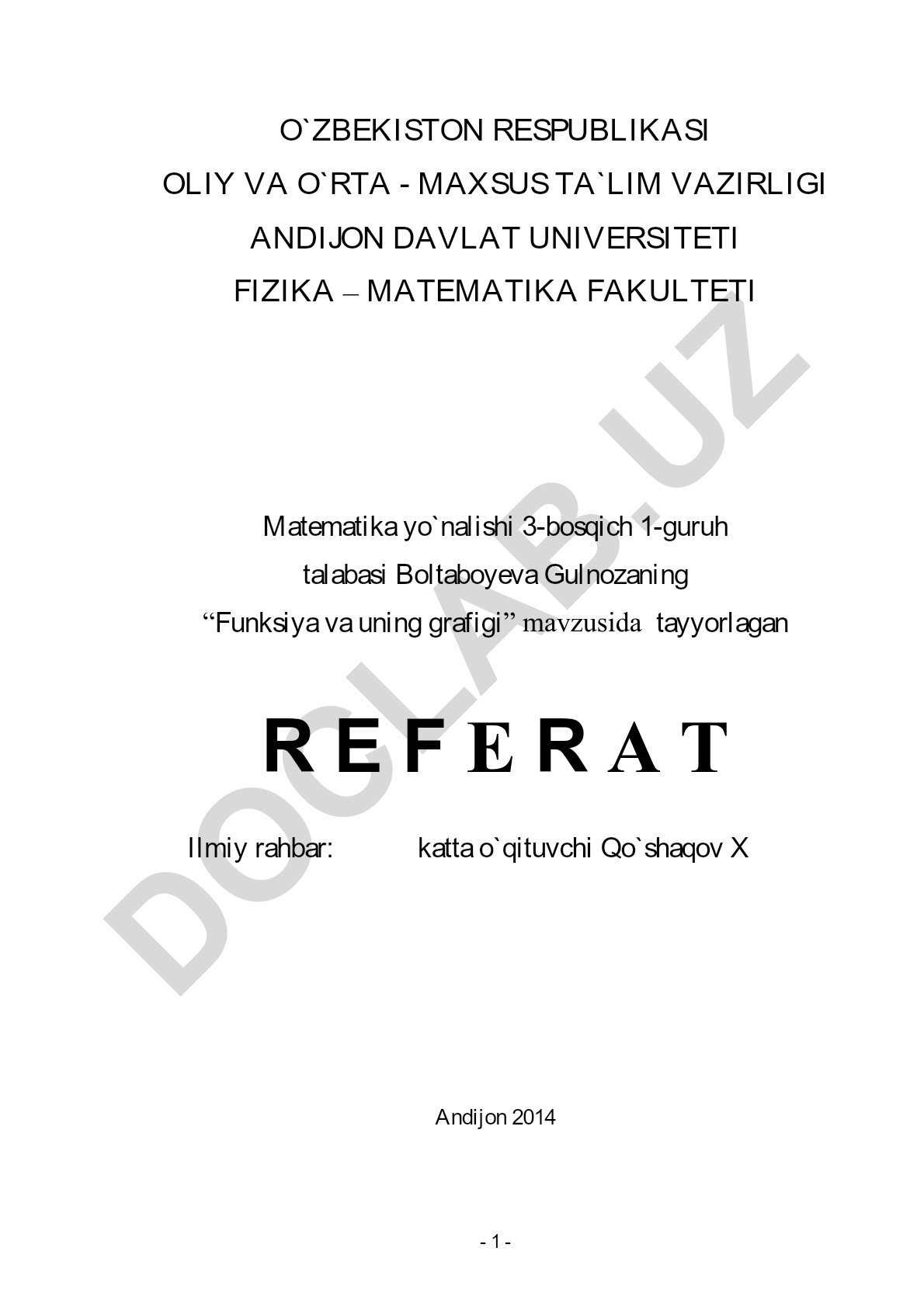 Funksiya va uning grafigi