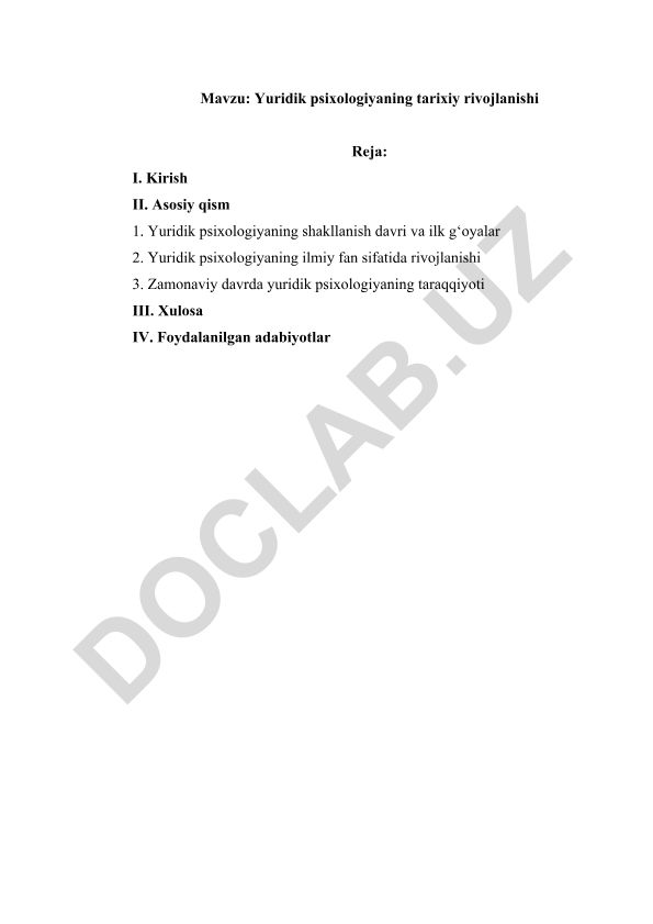 Yuridik psixologiyaning tarixiy rivojlanishi