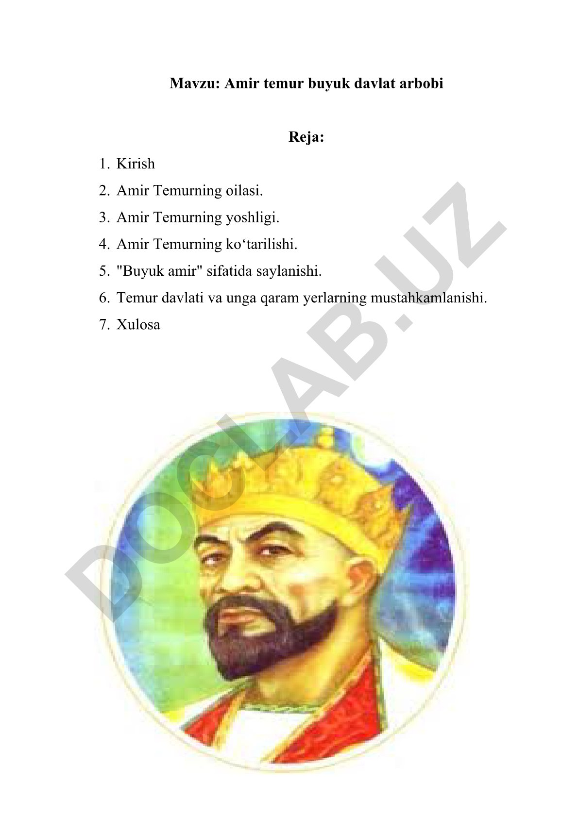 Amir Temur buyuk davlat arbobi