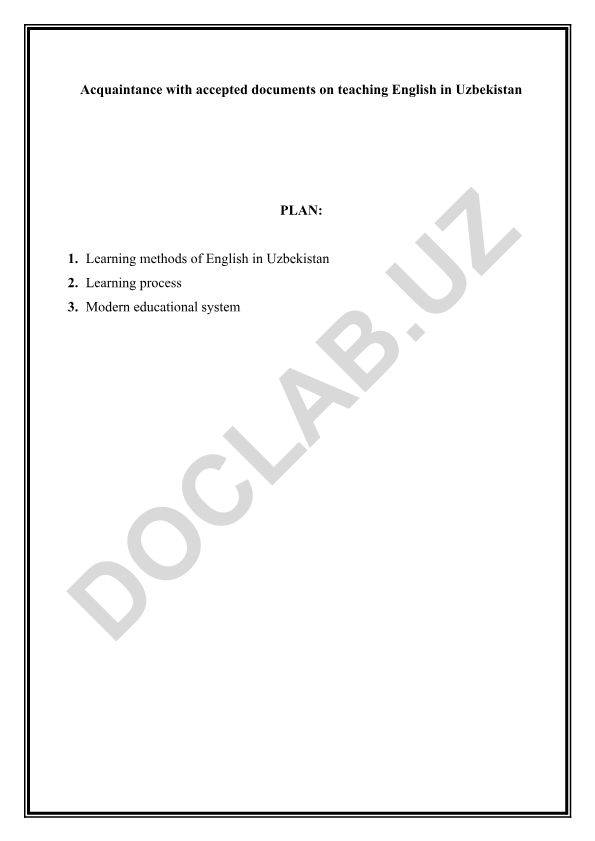 Acquaintance with accepted documents on teaching English in Uzbekistan