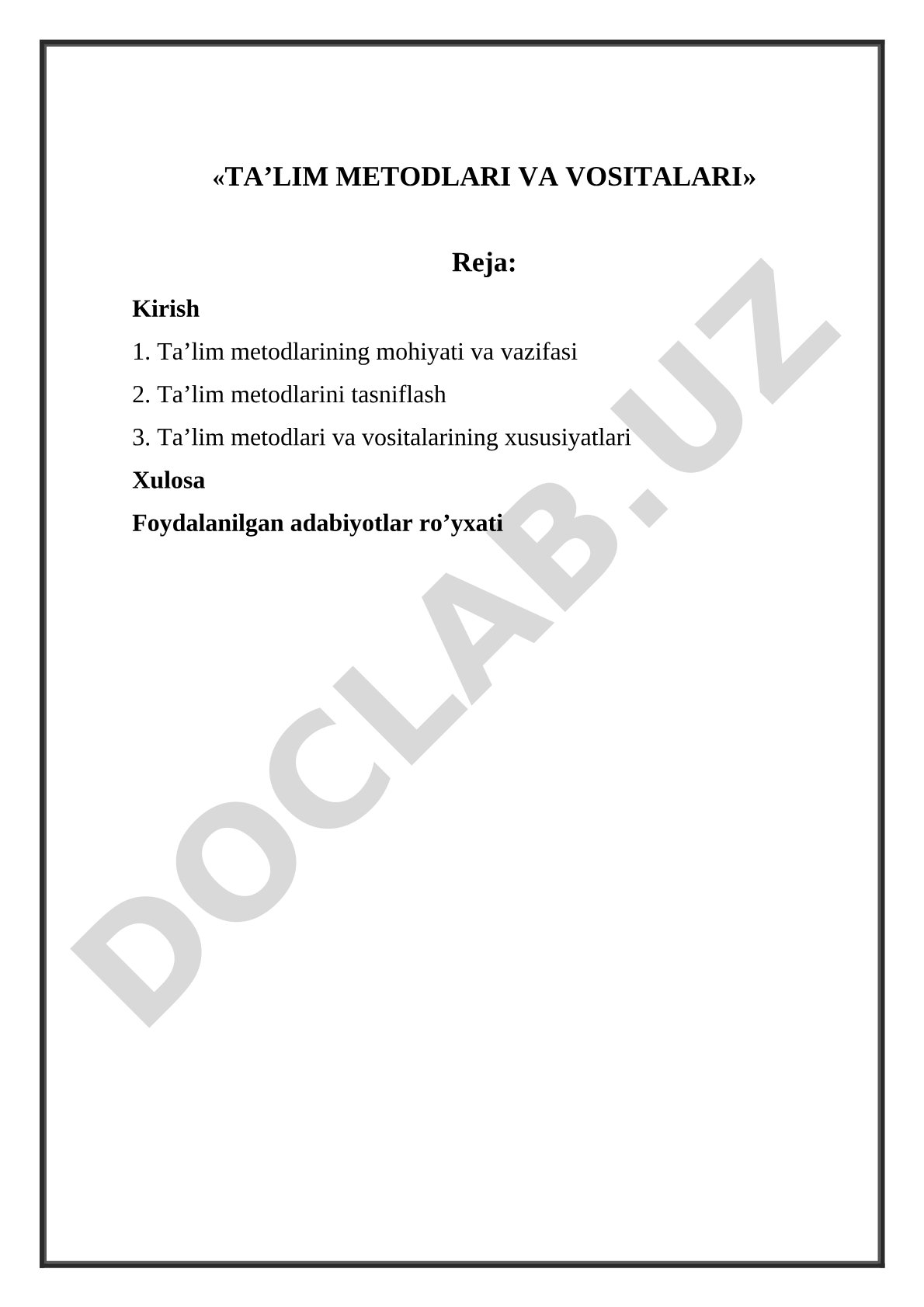 Ta'lim metodlari va vositalari