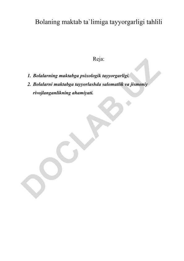 Bolaning maktab ta'limiga tayyorgarligi tahlili