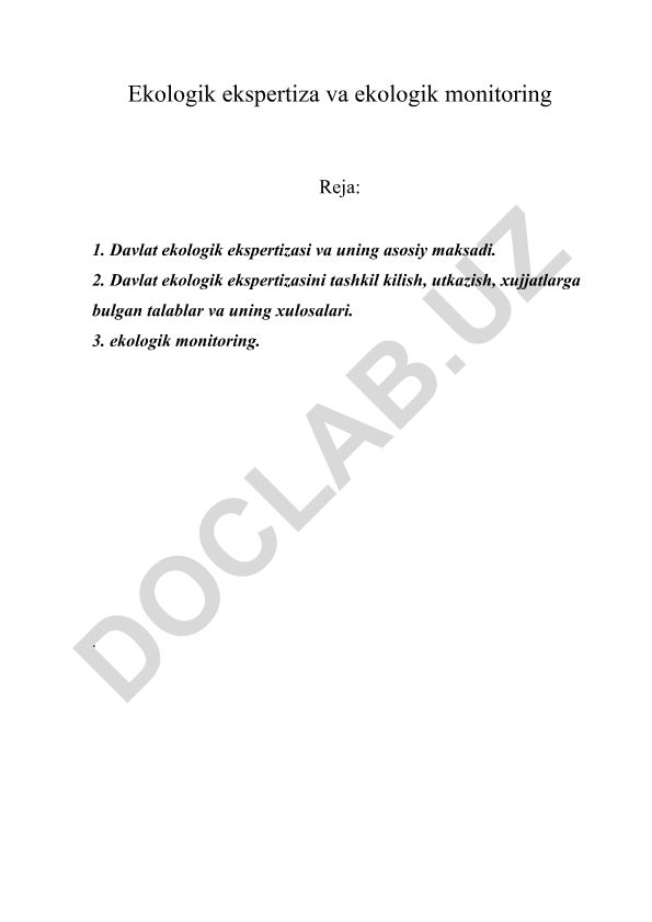 Davlat ekologik ekspertizasi va ekologik monitoring