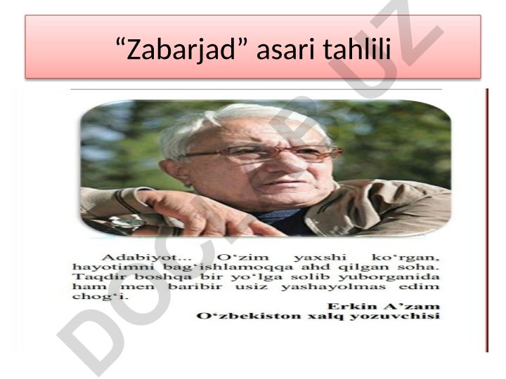 Zabarjad asarining adabiy tahlili