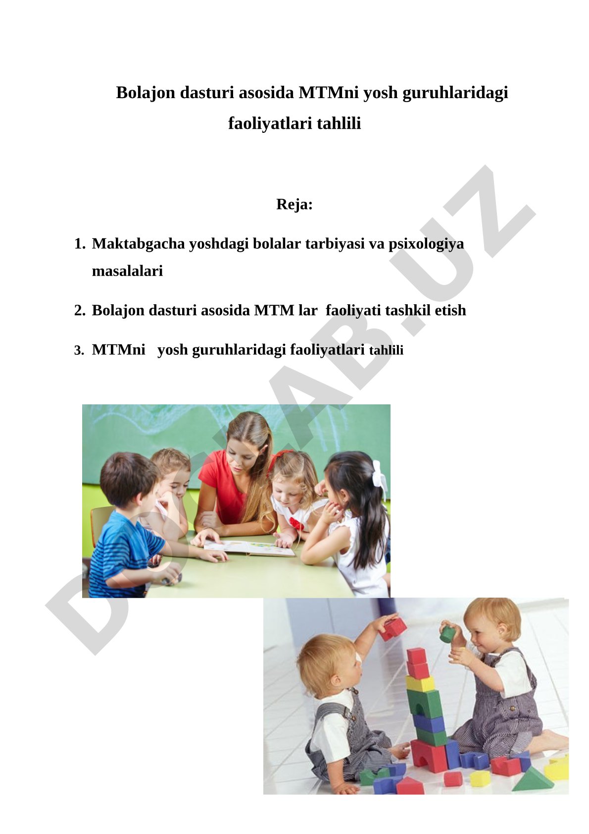 Bolajon dasturi asosida MTMni yosh guruhlaridagi faoliyatlari tahlili