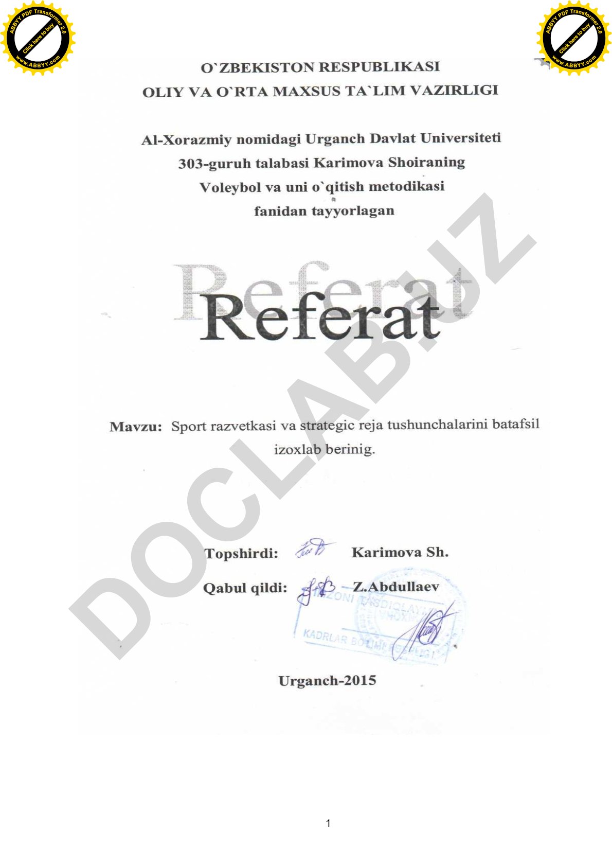 O'zbekistonda jismoniy tarbiya va sportni rivojlantirish