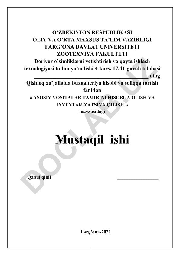 Asosiy vositalar tamirini hisobga olish va inventarizatsiya qilish