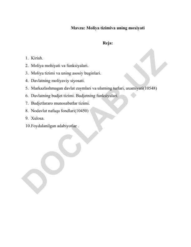 Moliya tizimi va uning mohiyati