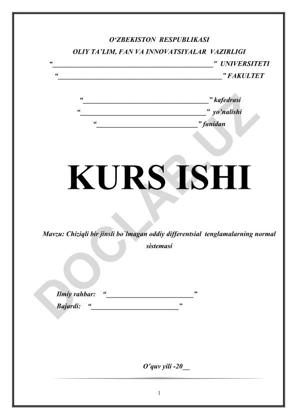 Chiziqli bir jinsli bo'lmagan oddiy differentsial tenglamalarning normal sistemasi