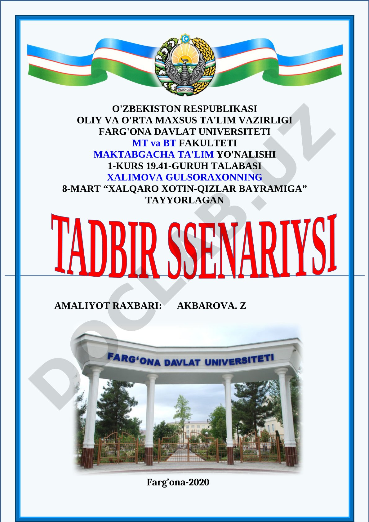 8-Mart Xalqaro Xotin-qizlar Bayramiga tadbir ssenariysi