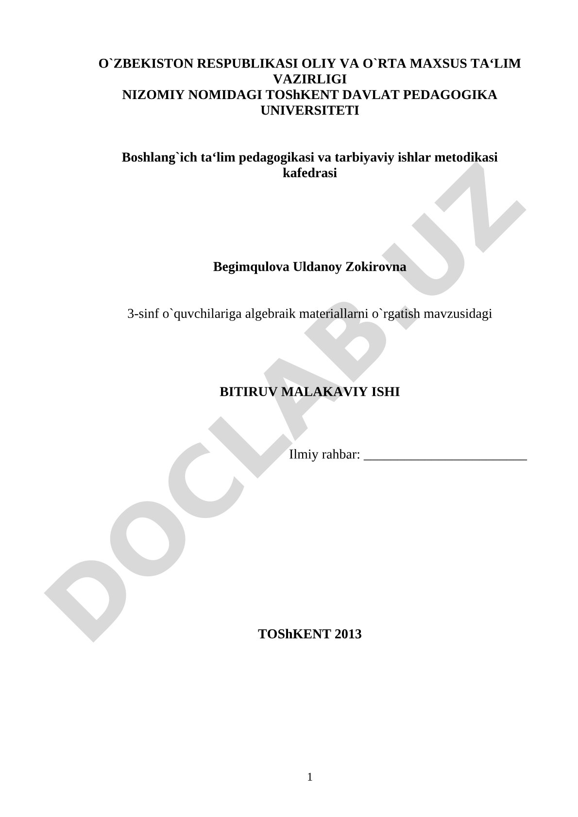 3-sinf o'quvchilariga algebraik materiallarni o'rgatish