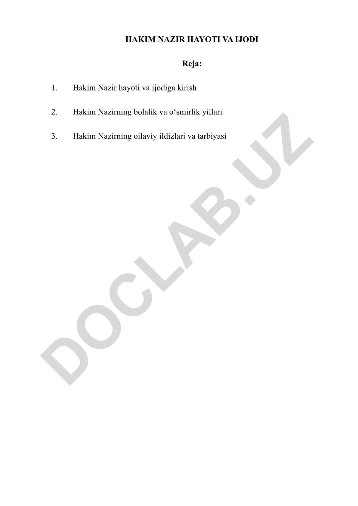 HAKIM NAZIR HAYOTI VA IJODI