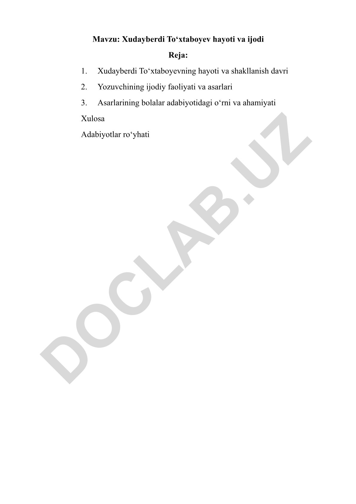 Xudayberdi To‘xtaboyev hayoti va ijodi