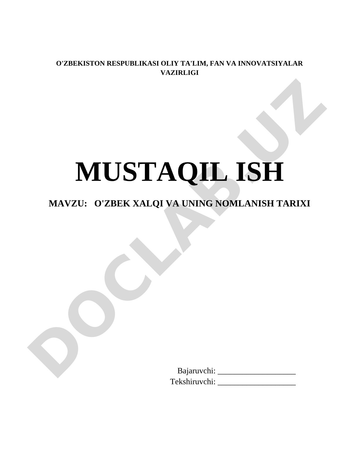 Oʻzbek xalqi va uning nomlanish tarixi
