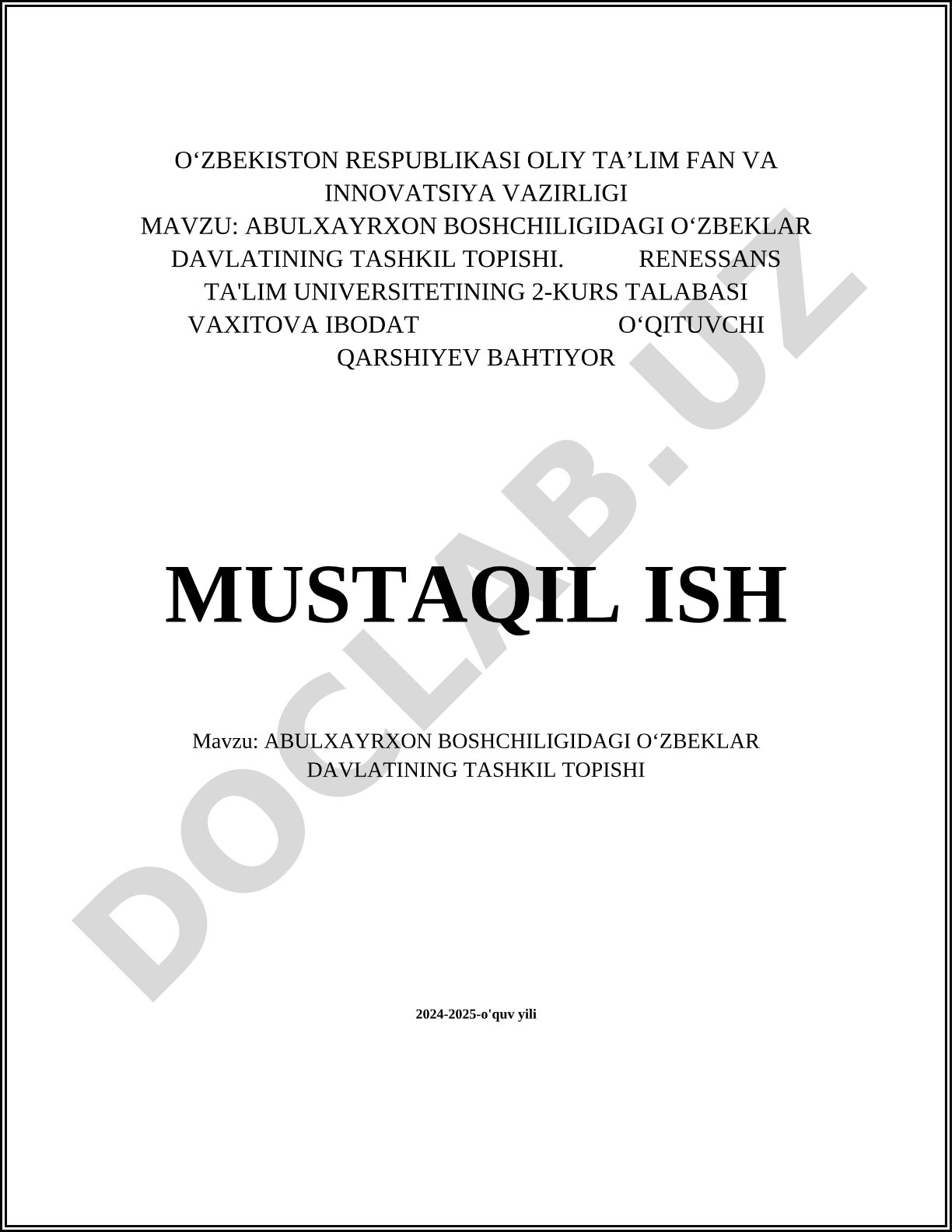Abulxayrxon boshchiligidagi o'zbeklar davlatining tashkil topishi