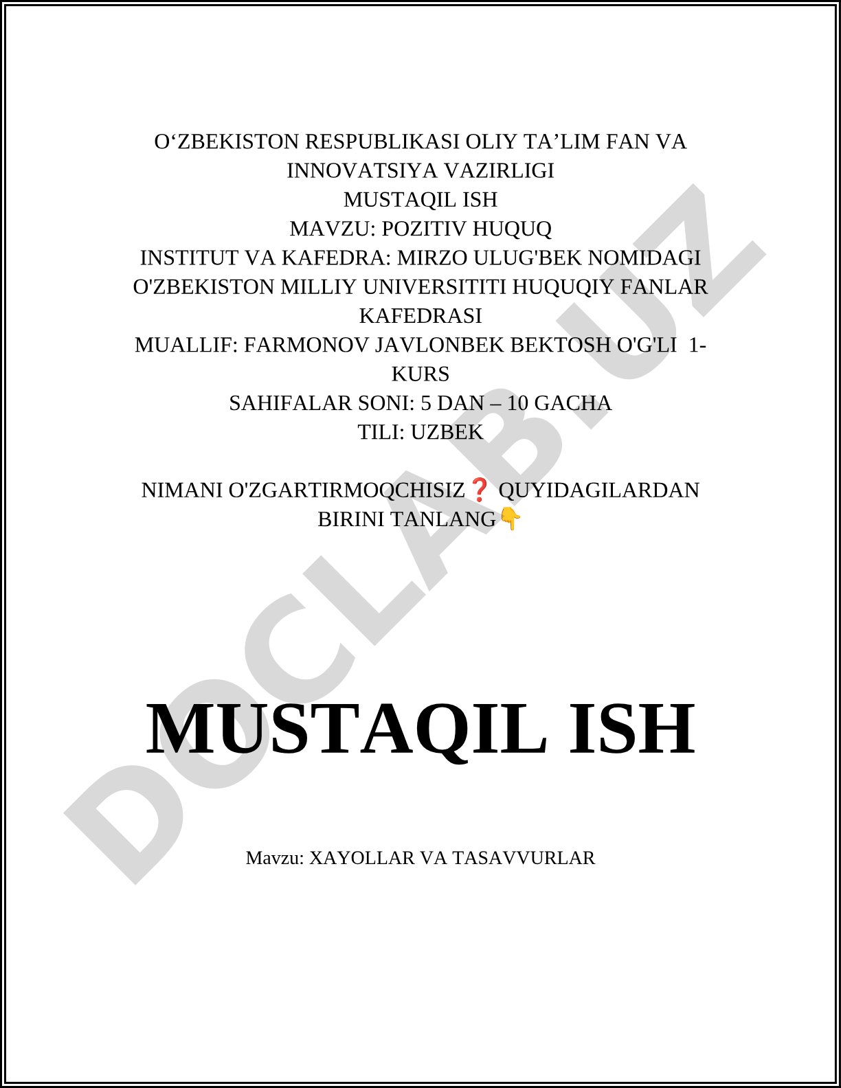 Xayollar va tasavvurlar