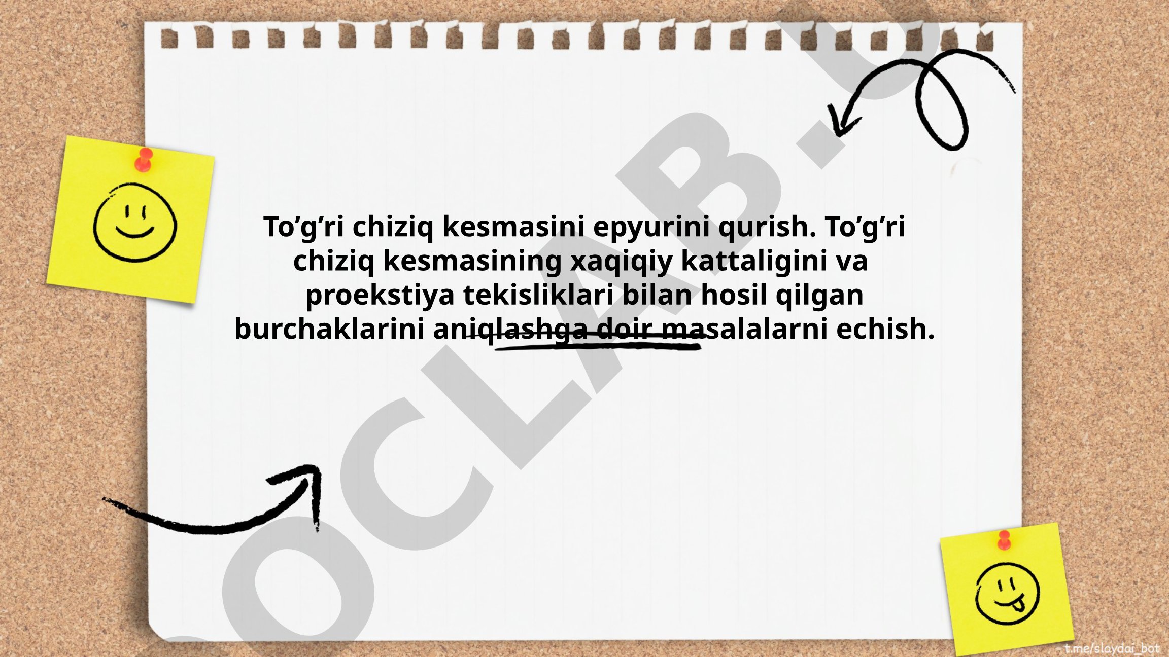 To'g'ri chiziq kesmasining epyurini qurish va haqiqiy kattaligini aniqlash