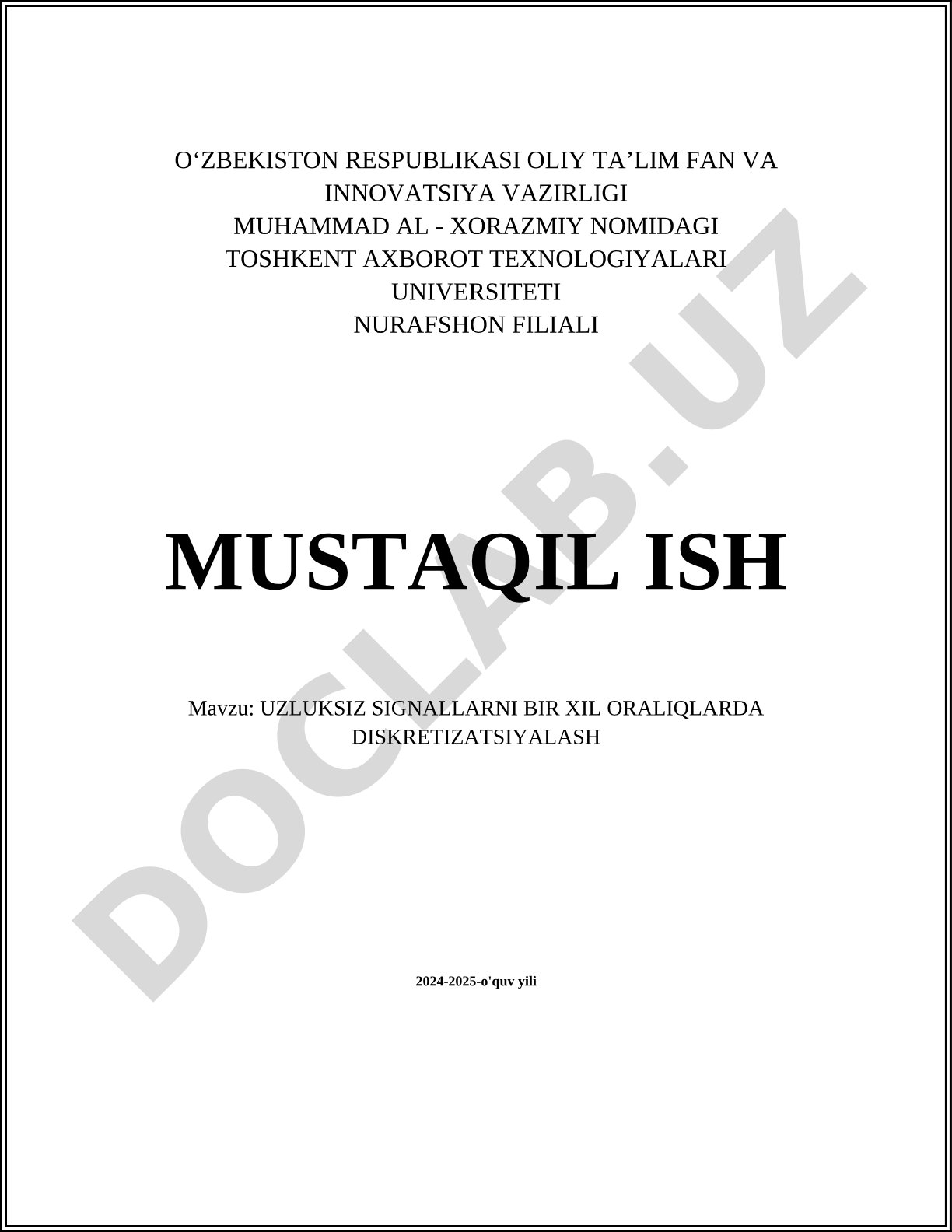 Uzluksiz signallarni bir xil oraliqlarda diskretizatsiyalash