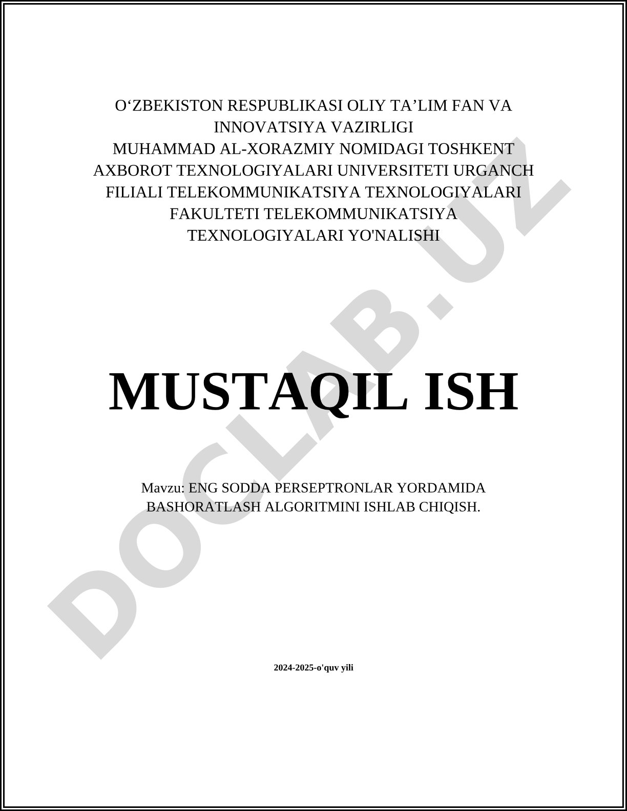 Eng sodda perseptronlar yordamida bashoratlash algoritmini ishlab chiqish