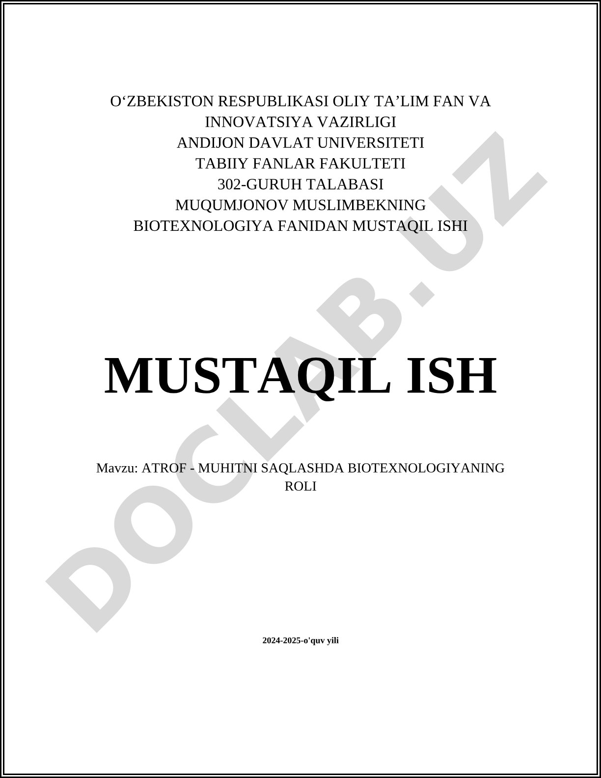 Atrof-muhitni saqlashda biotexnologiyaning roli