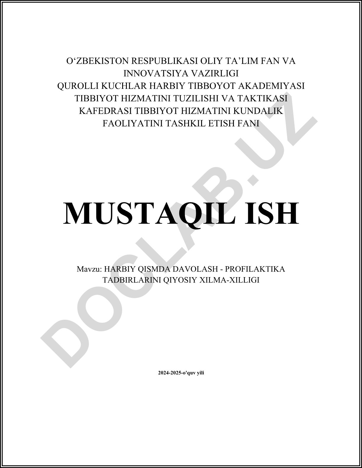 Harbiy qismda davolash-profilaktika tadbirlarining qiyosiy xilma-xilligi