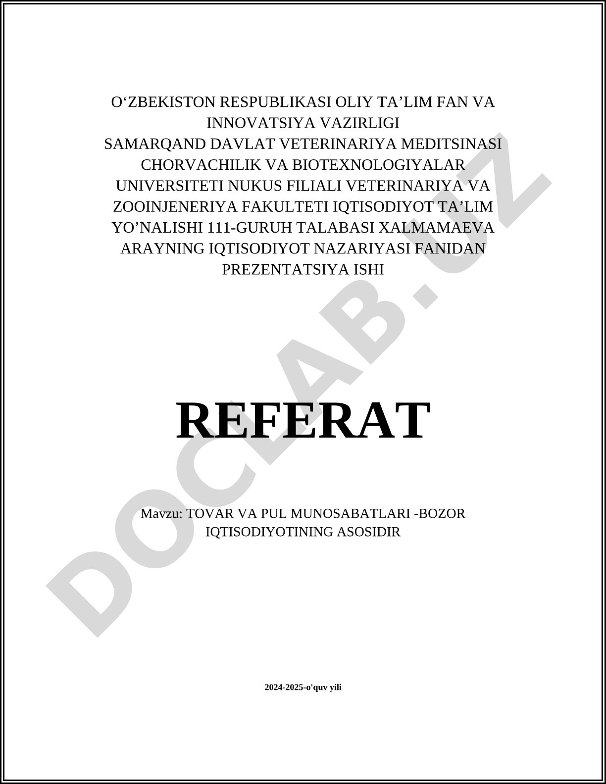 Tovar va pul munosabatlari - bozor iqtisodiyotining asosi